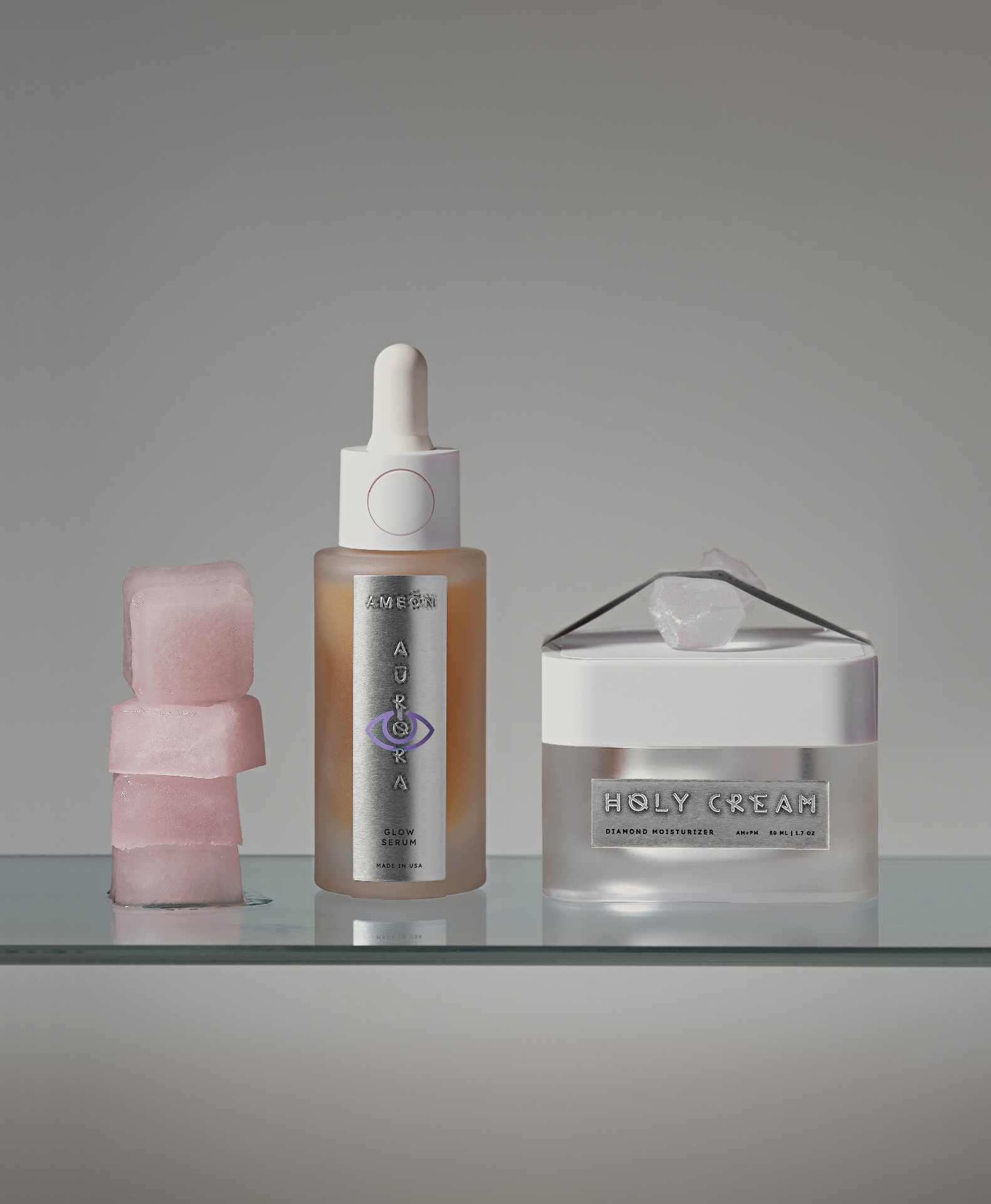 Aurora serum and Holy Cream with rose quartz